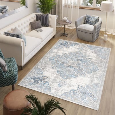 Tapiso Valley Vloerkleed Blauw Tapijten Woonkamer Oosters Maat- 80x150