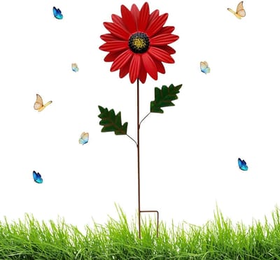 Metalen Zonnebloem Steker - Tuindecoratie Ijzeren Kunst - Tuin Aankleden - Weerbestendig Lak - 69 x 20 x 6 cm
