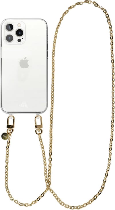 xoxo Wildhearts siliconen hoesje - Geschikt voor iPhone 13 Pro - Dreamy - Telefoonhoesje - Hoesje met koord - Gouden ketting - lang telefoonkoord - Transparant hoesje (lange variant)