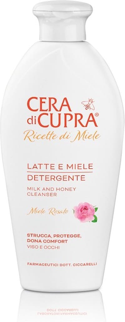 Cera di Cupra - Ricette di Miele - Latte e Miele Detergente - Zachte reiniging melk voor huid- en ogen met Rozenhoningextract en vitamine E- Voor alle, ook tere, huidtypen. Fles 200ml