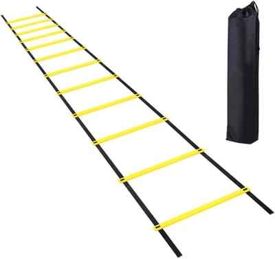 GELLDG Touwladder - Coördinatieladder - Voetbaltrainingsuitrusting - Met opbergtas - Interactief trapsysteem - 6m 12-rijige trainingsladder - Geschikt voor voetbal, basketbal, hockey