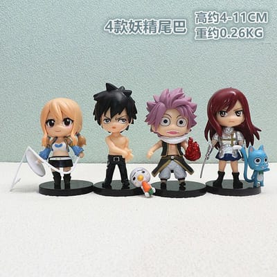 4 Pièces Figurine Anime FAIRY TAIL Etherious Lucy Heartfilia Modèle Jouets Erza Scarlet Gray Fullbuster Ensemble Décorations de Bureau black