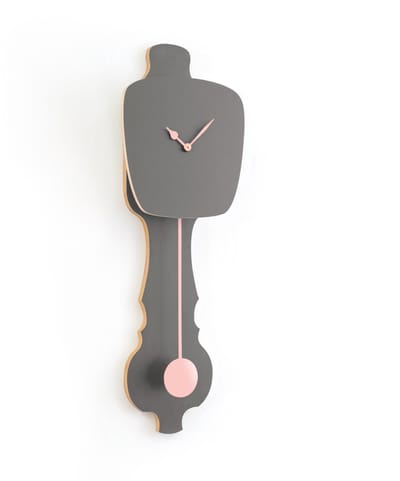 KLOQ - Wandklok met Pendule - Batterijen Inbegrepen - Wanddecoratie - Quartz Beweging - Niet-Tikkend Batterij Aangedreven - Steen Grijs & Perzik Pastel - Small