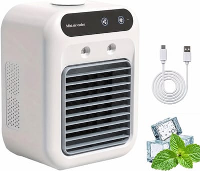 Ventilator - Tafelventilator - Mini-airconditioners - 25 W oplaadbare draagbare AC-unit, persoonlijke koelventilator met 2 snelheden & 2 koelspraystanden – Kleine airconditioner voor slaapkamer, kantoor en buiten