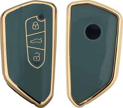 kwmobile autosleutel hoesje geschikt voor VW Golf 8 3-knops autosleutel hoes - TPU autosleutel behuizing - Beschermende auto sleutel case - Sleuteletui in grijs / goud