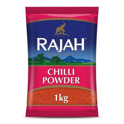 Rajah Chilli Extra Hot – Extra Scherpe Chilipoeder voor Authentieke Indiase Gerechten – Hoogwaardige Kwaliteit & Intense Pittigheid – 1 X 1000g met Kajal Sticker
