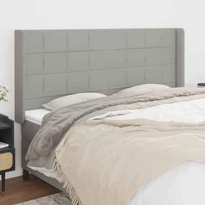 vidaXL - Hoofdbord - met - randen - 183x16x118/128 - cm - stof - lichtgrijs