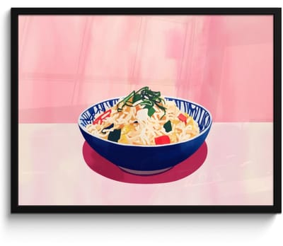 Poster in lijst - Fotolijst 70x50 cm - Posters - Rijst - Illustratie - Kom - Groente - Posterlijst zwart - Decoratie - Wanddecoratie woonkamer - Muurdecoratie slaapkamer
