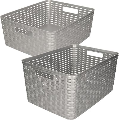 Set van 5x stuks opbergboxen/opbergmandjes rotan zilver kunststof met inhoud 12 en 18 liter