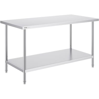 VEVOR RVS-werktafel, robuuste metalen werktafel met 3 verstelbare hoogtes, commercieel werkstation voor keuken, garage, restaurant, achtertuin 762 x 1524 x 864 mm