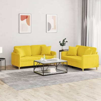 vidaXL 2-delige Loungeset met kussens stof lichtgeel