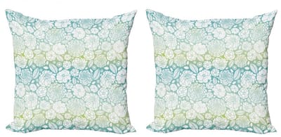 ABAKUHAUS Bloemenkussenhoes – 2x40x40 cm – Dubbelzijdig digitaal – Seafoam