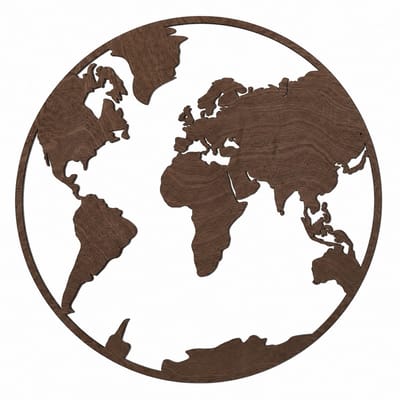 Houten wanddecoratie - Wooden wall decoration | Wereldkaart - wereldbol 70 x 70cm World map - earth globe | Donker hout - Dark wood | Muurdecoratie - Wall art - Design Wandfiguur - Round - Rond - Echt Hout - Real Wood