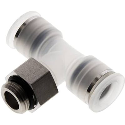 12mm x G3/8'' inline T-stuk PA/RVS Insteekfitting Buitendraad FDA Draaibaar EPDM