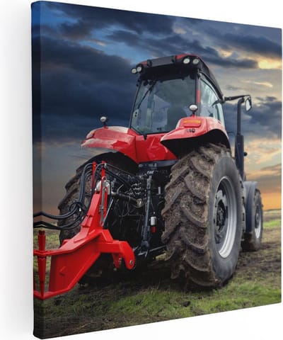 Artaza Canvas Schilderij Zonsondergang - 30x30 cm - Klein - Wanddecoratie Landschap - Muurdecoratie Tractor - Kamer Accessoires Boerderij