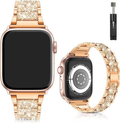 Stravo Luxe Elegante Diamant Shining Bandje Geschikt voor Apple Watch 42mm (Series 11/10), 41mm (Series 9/8/7), 40mm (Series 6/5/4, SE 3/2/1), 38mm (Series 3/2/1) - Roségoud - iWatch Bandje Sieraden, Verstelbaar Metaal Horlogebandje
