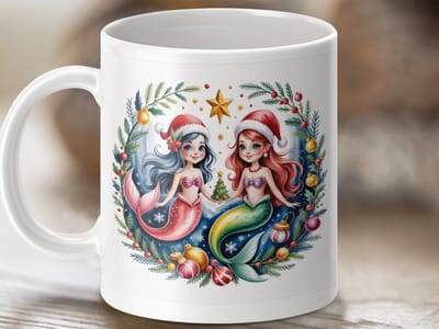 Mok Kerst Zeemeermin, Feestdagen, Cadeau Idee, Winter, Nieuwjaar, Zeemeermin Mok, Kerstcadeau, Mooi, Feestelijk, Perfect voor Koffie of Thee