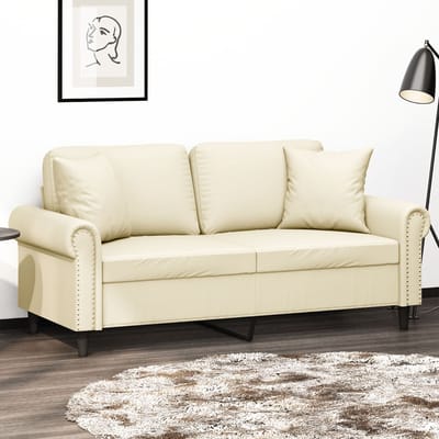 vidaXL - Tweezitsbank - met - sierkussens - 140 - cm - kunstleer - crèmekleurig