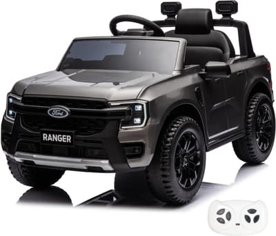Ford Ranger 12V Elektrische Kinderauto 1 tot 6 jaar – Officieel Gelicentieerd Accuvoertuig met Lithium Batterij & Afstandsbediening – Luxe Pick-up met Lederen Zitje, Bluetooth & Schokdempers – Grijs