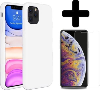 Hoesje - Met Screenprotector - Geschikt voor Apple iPhone 11 Pro - Sterk & Shockproof - Telefoon Hoes - Back Cover - Siliconen Case - Telefoonhoes - Wit