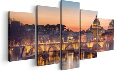 Artaza Canvas Schilderij Vijfluik Engelenbrug in Rome bij Zonsondergang - 100x50 - Foto Op Canvas - Canvas Print