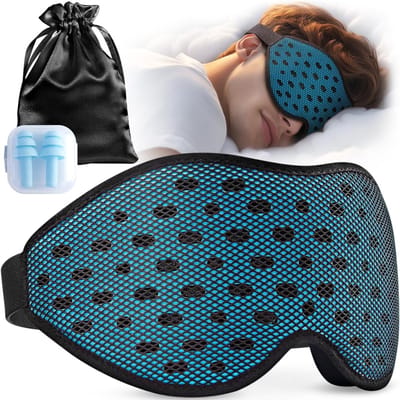 Ademend 3D Slaapmasker voor Zijliggers, Comfortabele en Lichtgewicht Oogmasker met Opbergtas en Oordopjes voor Vliegen, Reizen en Kantoor, Blauw