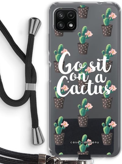Case Company® - Hoesje met koord geschikt voor Samsung Galaxy A22 5G hoesje met Koord - Cactus quote - Telefoonhoesje met Zwart Koord - Bescherming aan alle Kanten en Over de Schermrand