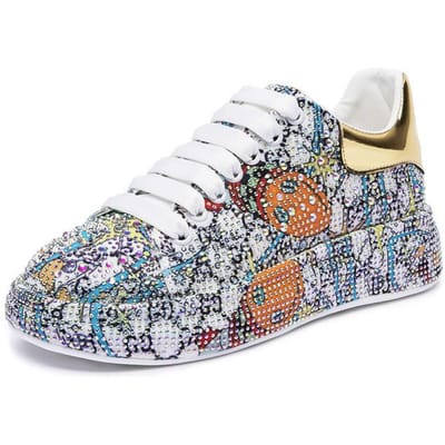 Baskets à strass colorées pour femmes, grande taille, nouvelle mode, mocassins à plateforme, chaussures brillantes pour femmes 38 argenté