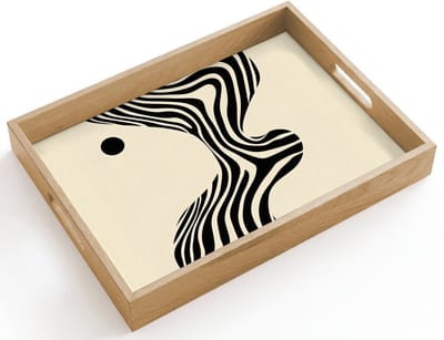 Dienblad hout 40x30 cm - Schootdienblad - Beige - Lijnen - Golvend - Abstract - Borrelplank rechthoek - Plateau dienbladen