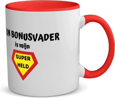 Akyol - mijn bonusvader is mijn superheld koffiemok - theemok - rood - Papa - super bonusvader - vader cadeautjes - vaderdag - verjaardag - geschenk - kado - 350 ML inhoud