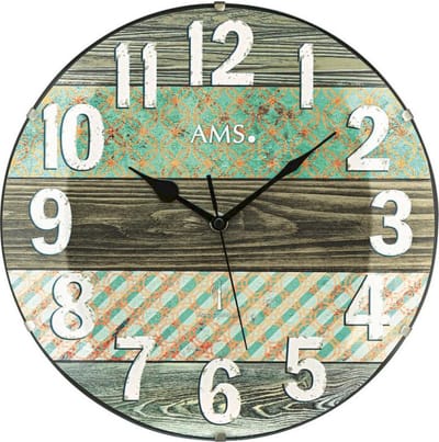 AMS F5556 - Wandklok - Analoog - Radiogestuurde tijdsaanduiding - Mineraal glas - Groen - Wit - Zwart - Bruin
