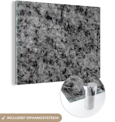 Glasschilderij zwart wit - Graniet - Steen - Zwart - Wit - 160x120 cm - Schilderij glas - Woonkamer decoratie