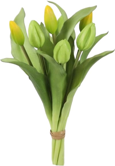 Viv! Home Luxuries - Tulpen boeket - 7 stuks - kunststof bloem - geel groen - 32cm