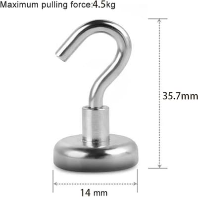 TLVX Haak magneet 14mm x 36mm / Erg sterk / 4.5 KG trekkracht / Magnetische ophanghaak / Magneet met haak / Metalen haak / Deurmagneet haak voor sleutels / Koelkast magneet handdoek / Magneet gereedschap / Foto magneet met handdoekhaak / 1 stuks
