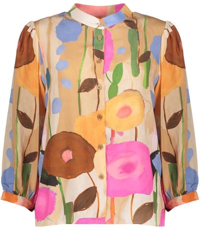 Geisha Blouse Abstracte Print Blouse 53162 70 Sand/orange/blue/green Dames Maat - XS