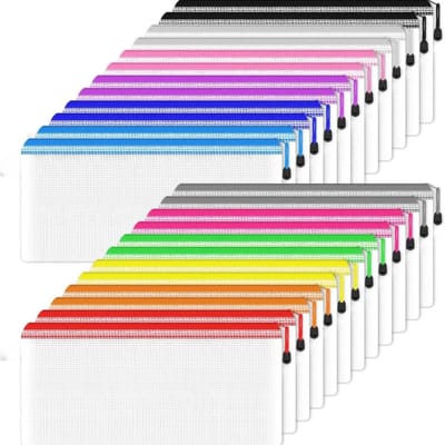 Famanu - Plastic portefeuilles zip mesh file bags, document folders opslag pounch voor kantoorbenodigdheden, reisaccessoires (24 stuks)