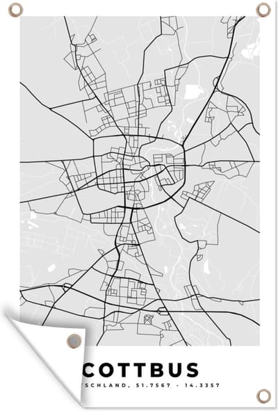 Muurdecoratie Cottbus - Kaart - Stadskaart - Duitsland - Plattegrond - 120x180 cm - Tuinposter - Tuindoek