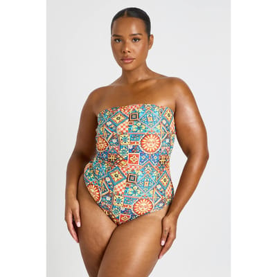 boohoo Dames Plus Bandeau Badpak Met Tegelprint | Maat: 50