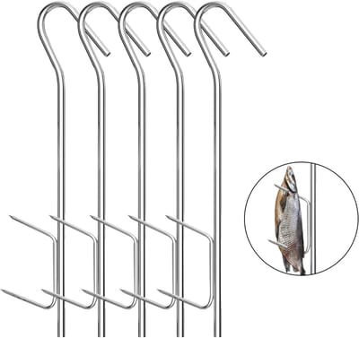 RVS Tuxedo Haken voor Roken, Set van 5 Haken van 21 cm voor Vissen, Vlees en Worst