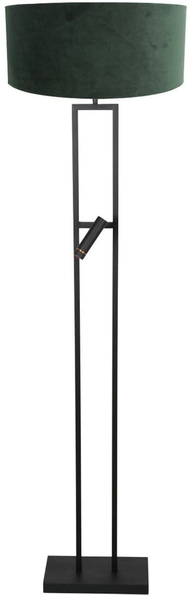 Vloerlamp Stang 4727ZW met groene velours kap en draaibaar leeslicht - Steinhauer, 158 cm hoog, met E27 fitting, modern design, geschikt voor binnengebruik
