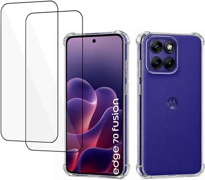 ChiGuard Hoesje & 2x Screenprotector geschikt voor Motorola Edge 70 Fusion Hoesje Screenprotector - Gehard Glas Cover + Shock Proof Case – Transparant