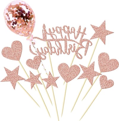 Happy Birthday Slinger - Taartdecoratie Verjaardag Sterren Hart Glitter Cupcaketopper Babyshower Taartdecoratie