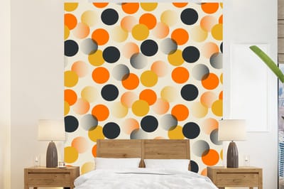 Behang - Fotobehang Polkadot - Design - Retro - Oranje - Breedte 225 cm x hoogte 280 cm