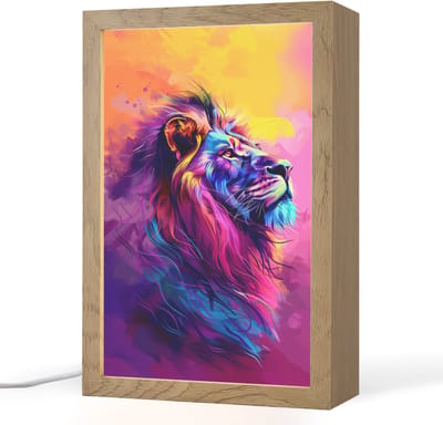 Nachtlampje 20x30 cm - Kinder lampje - Leeuw - Verf- Kleuren - Dier - Tafellamp kinderkamer - Slaapkamer lamp - Bedlamp kinderen - Kinderlampje stopcontact - Wandlamp babykamer - Nachtlampjes
