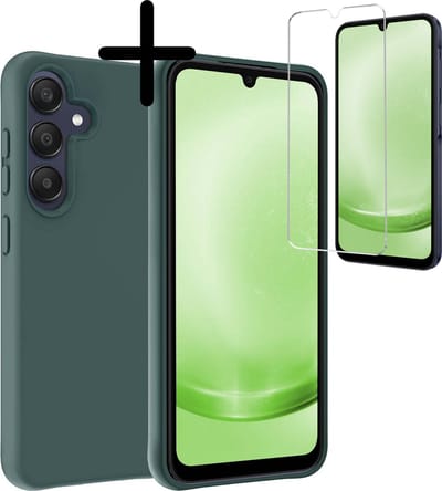 Hoesje Met Screenprotector - Geschikt voor Samsung Galaxy A25 - Sterk & Shockproof - Back Cover - Siliconen Case - Telefoon Hoes - Donkergroen