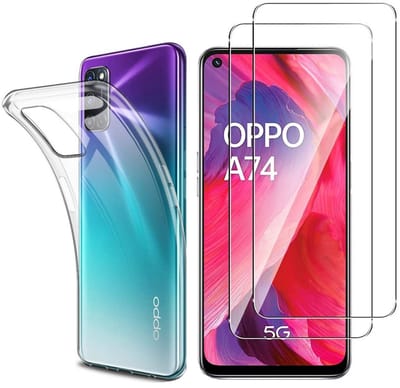 Hoesje Ultraslank geschikt voor Oppo a74 5G backcover siliconen Transparant en 2 stuks ScreenProtector Gehard Glas