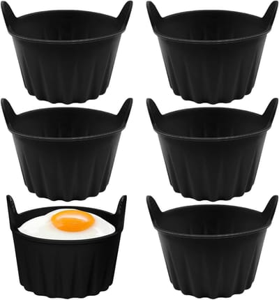 Herbruikbare Siliconen Muffinvorm Set - 6 Stuks Zwarte Muffinvormen, Ideaal voor Muffins, Eieren en Bakken in de Heteluchtoven
