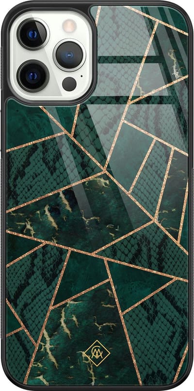 Casimoda® hoesje - Geschikt voor iPhone 12 Pro - Abstract Groen - Luxe Hard Case Zwart - Backcover telefoonhoesje - Groen