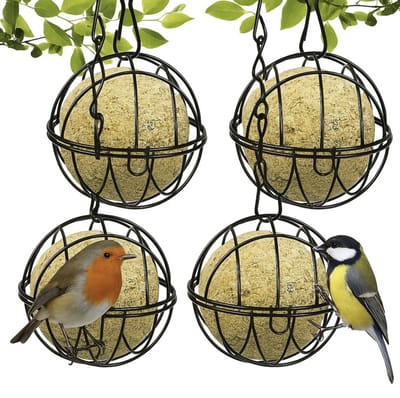 Ultiluxe® Hangende mezenbolhouders - 4 stuks - Zwart - Voederplek voor vogels - Mezenbol - Vogelvoeder - Mezen bolhouder - Vetbollen - Vetbolhouder - Ronde vogelvoerhouder - Vogelvoer houders voor buiten - Met ophanghaken
