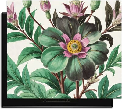 KitchenArt - Botanical Grace – Inductie Beschermer - 65x52 cm - Kookplaat Beschermer - Luxe Afdekplaat Inductieplaat - Anti-slip & Oprolbaar - Beschermmat Inductiekookplaat